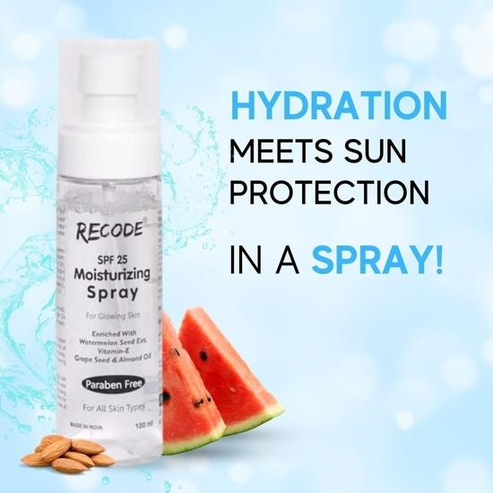 Recode Hydratační sprej 100ml | SPF 25 | Obohacený o vitamín E a mandlový olej | Hydratační sprej pro všechny typy pleti