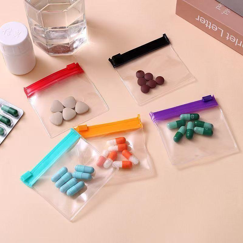 Mini Colorful Pill Dispenser Bag Reusable Medicine Zip Bags Self-Sealing Jewelry Storage Pouch Portable Travel Waterproof Bags
