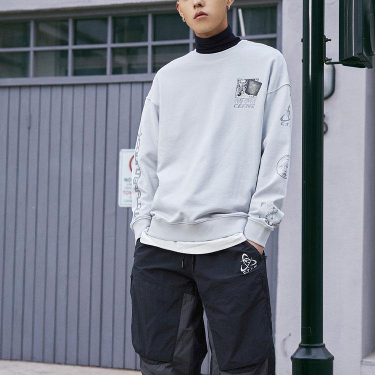 Li Ning Sweatshirts Unisex Coin Gray Crew Neck Moderate Regular AWDR384-3