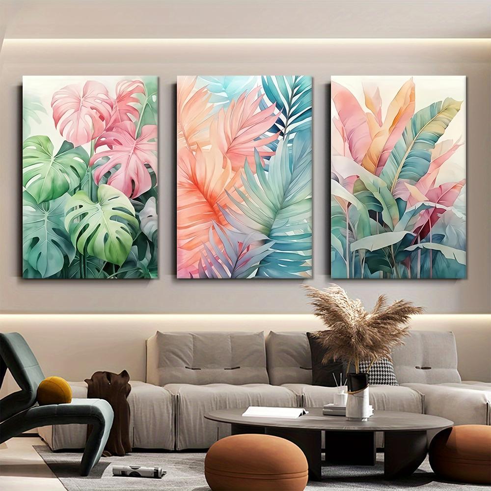 

3 pieces of tropical turtle back bamboo leaf canvas decorative paintings, Nordic style home decor, living room wall decoration p (as the picture,20x30cm No Frame)