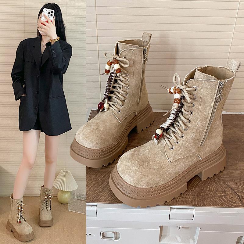 Brown Thick-soled Martin Boots Women's Heightened Thin Breathable Summer and Autumn 2025 New Western Cowboy Boots Short Boots Single Boots