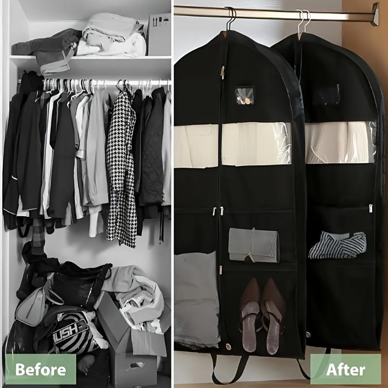Gusseted Travel Hanging Garment Bag - Zipper Closure with Pocket for Shirts, Coats, Dresses, Storage Organizer