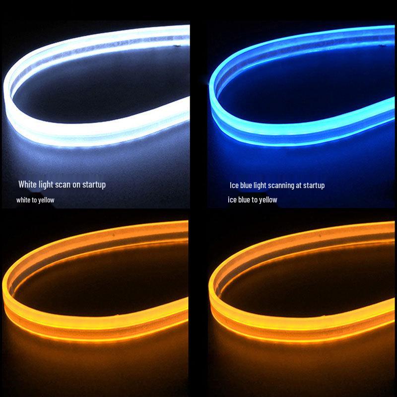 Ultra-Thin Daytime Running Light & Flowing Turn Signal Strip - Soft Silicone, White & Yellow Light with Scanning Start Style