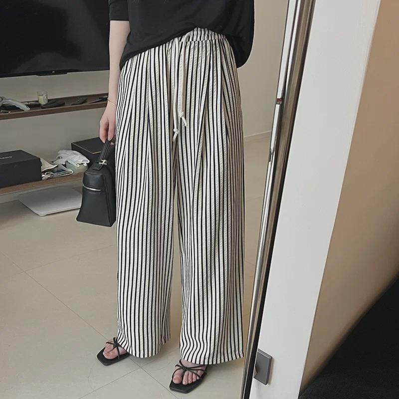

Women s Summer Black and White Striped Wide-Leg Pants Small