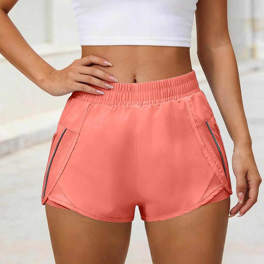 Women's Casual Loose Fit Athletic Shorts with Elastic Waistband Side Pockets and Zipper Details for Outdoor Running and Gym Workouts