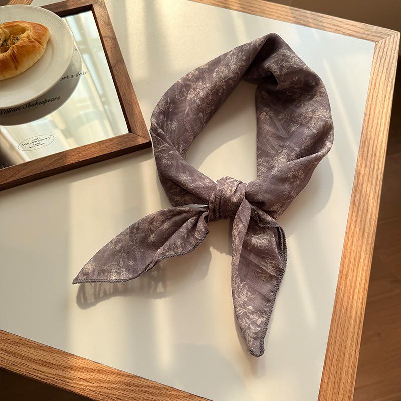 Einfarbiger doppelseitiger Muster Baumwolle und Leinen Hautfreundlicher quadratischer Schal Halspflege Retro Literarischer Schal Seidenschal Kopftuch Stirnband Damen