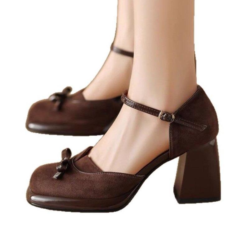 Fashion 2025 New Women's Mary Jane Sandals with Thick Heel and Bow Knot Design Summer Open Back Silver French Style Velvet Upper Shoes