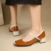 Sapatos únicos de dedo quadrado para mulheres saltos grossos rasos mary jane sapatos de couro envernizado francês elegante sapatos de couro de salto alto