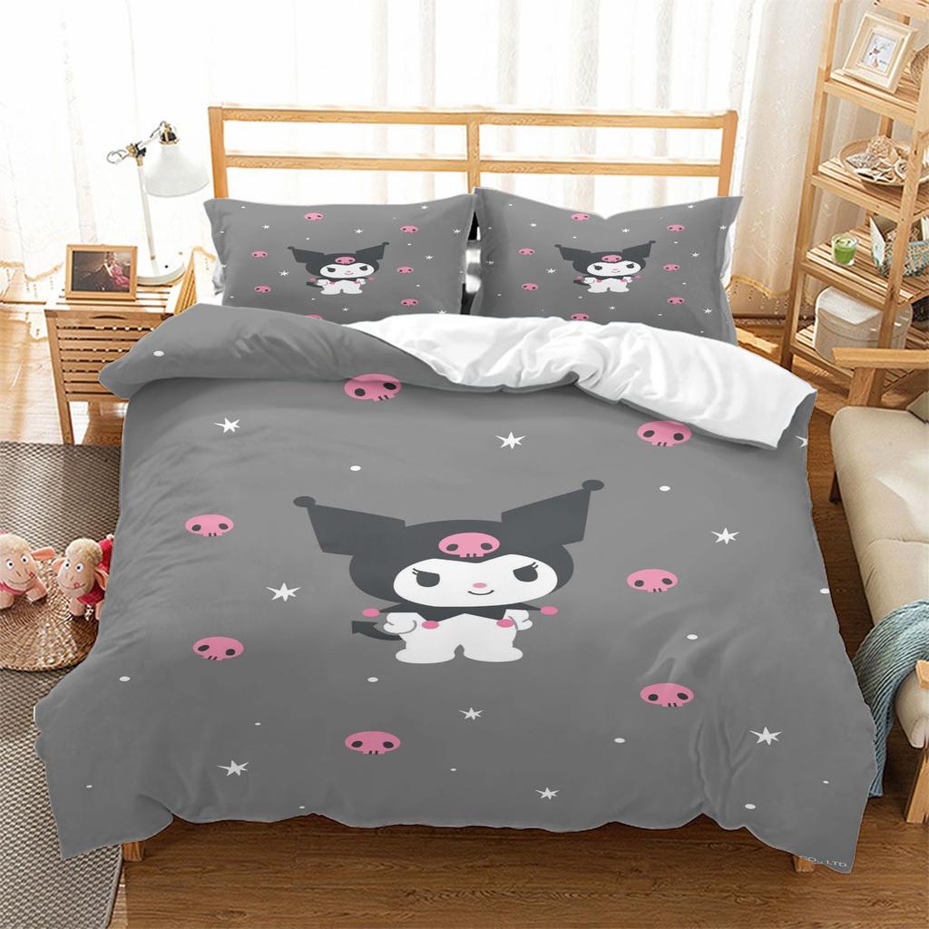 Hot Cartoon Character Kuromi Bedding Setkuromi Melody Duvet Cover Bed Set Quilt Cover PillowcaseKing Queen Size Bedding Set