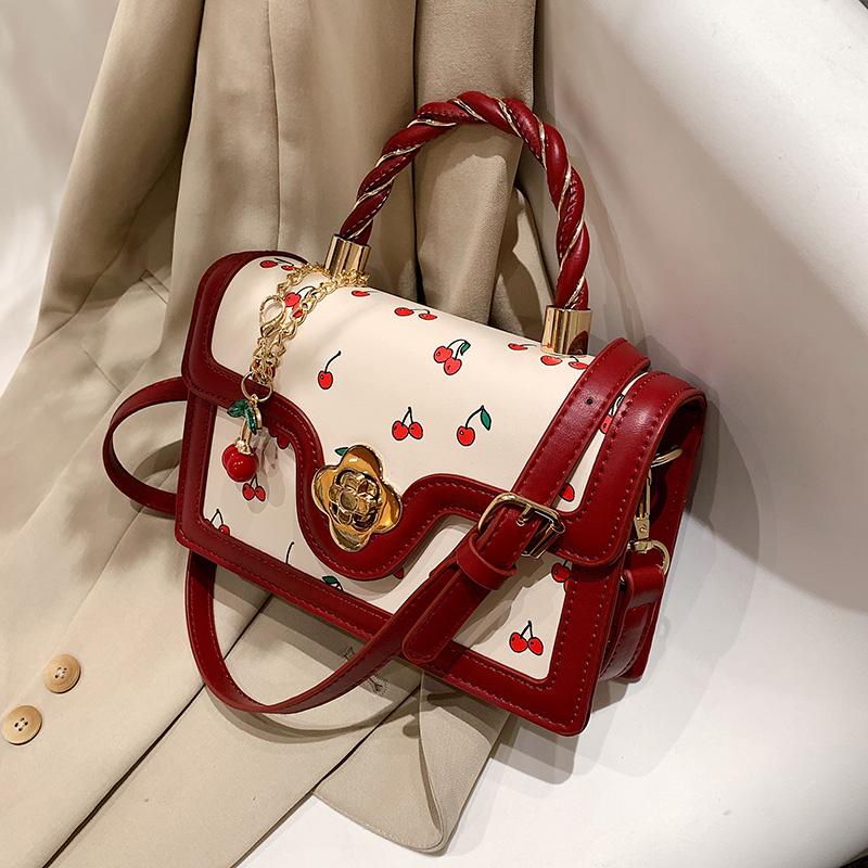 Borsa a Mano Casual alla Moda da Donna PU Decorazione a Fantasia di Ciliegie Mini Borsa a Spalla da Donna Borsa a Tracolla per Pendolarismo Shopping Uscite