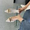 Summer Mules Women Plus Size 42 Shoes Fashion Metal Chain Flats Pointed Toe Women's Slippers Ladies Casual Shoes Outside Slides