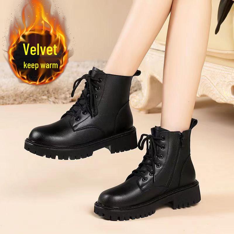 

2025 Новые ботильоны Мартин в британском стиле на низком каблуке: Мягкая кожа с бархатной подкладкой для женщин и мужчин. Size 38