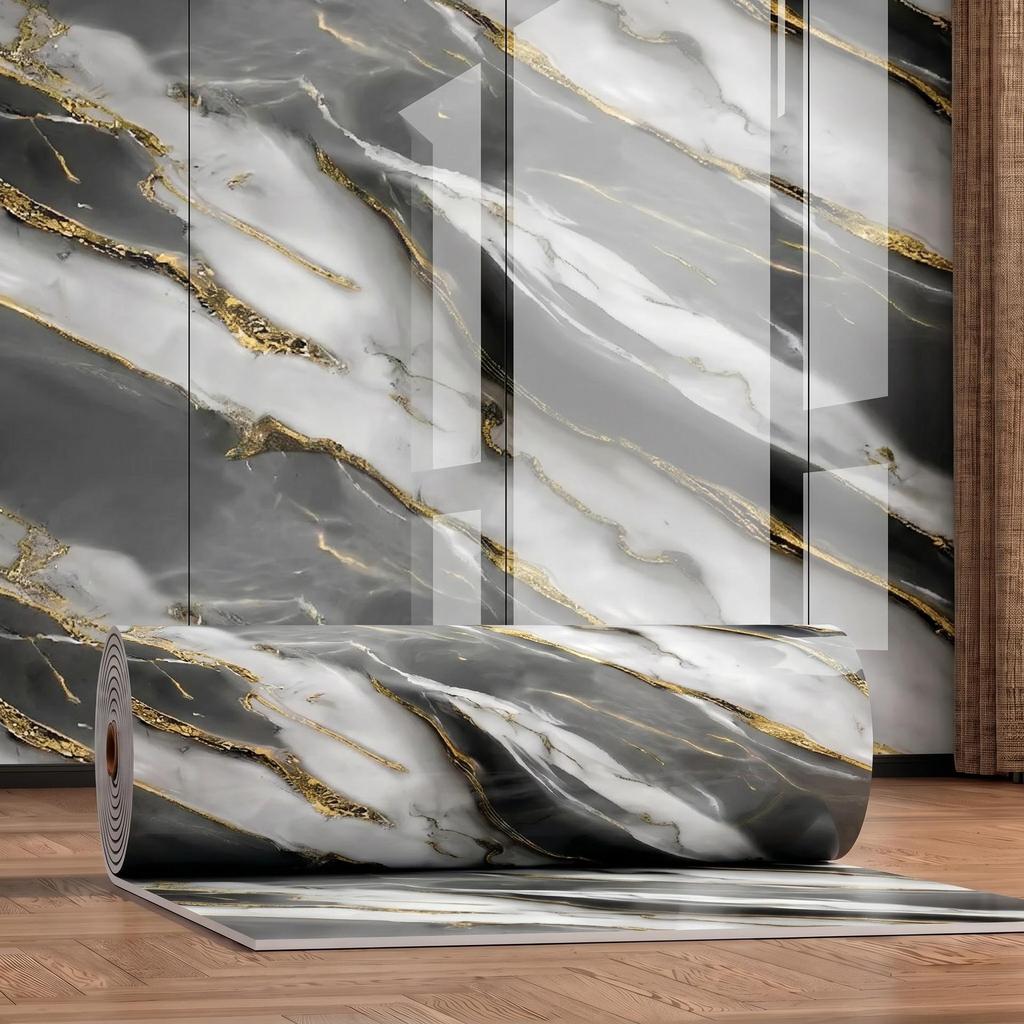 Gold-Plated Marble-Style Waterproof Wall Stickers for TV Backgrounds