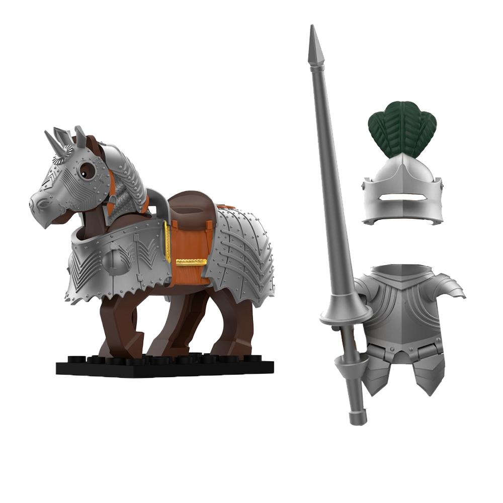 MOC Medieval Building Blocks Castle Knights Army Soldiers Warrior Accessories Warhorse Helmets Shields Armor Toy Gifts S036 DIY