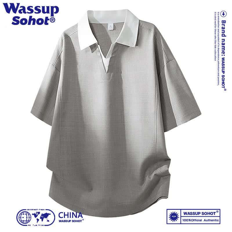 Wassup Sohot Men s Faux Two-Piece Short Sleeve Polo T-Shirt M