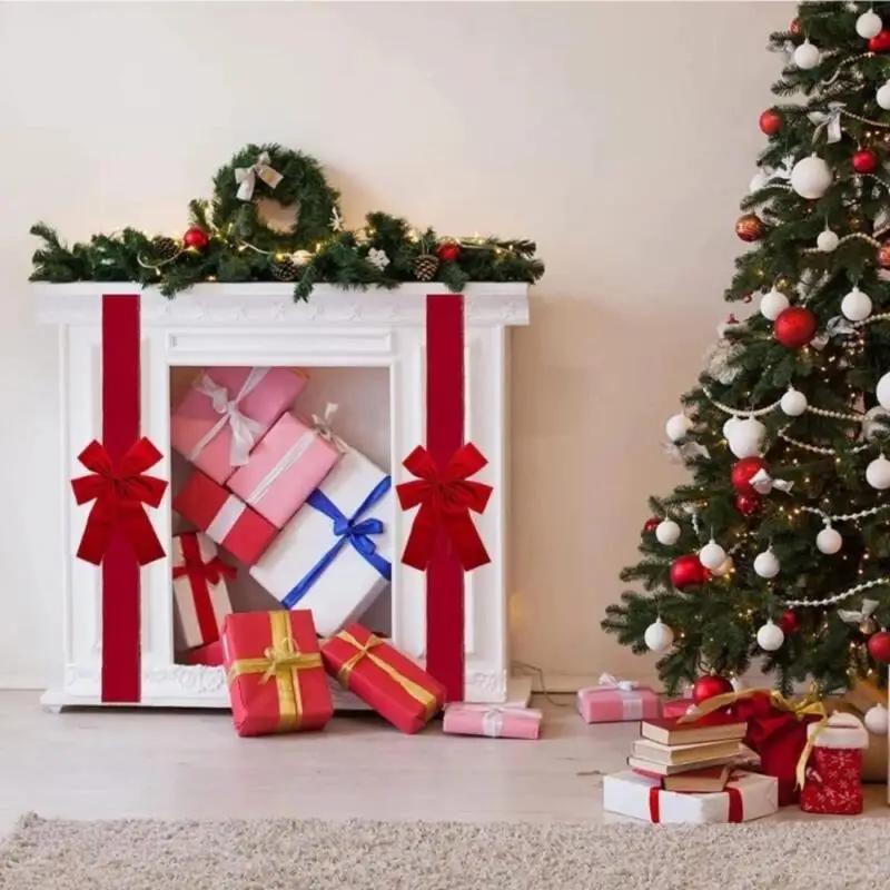 Christmas Hanging Door Bow Ribbon Big Red Bows for Wedding Xmas Holiday Front Door Party Home DIY Decorations Gift Wrapping