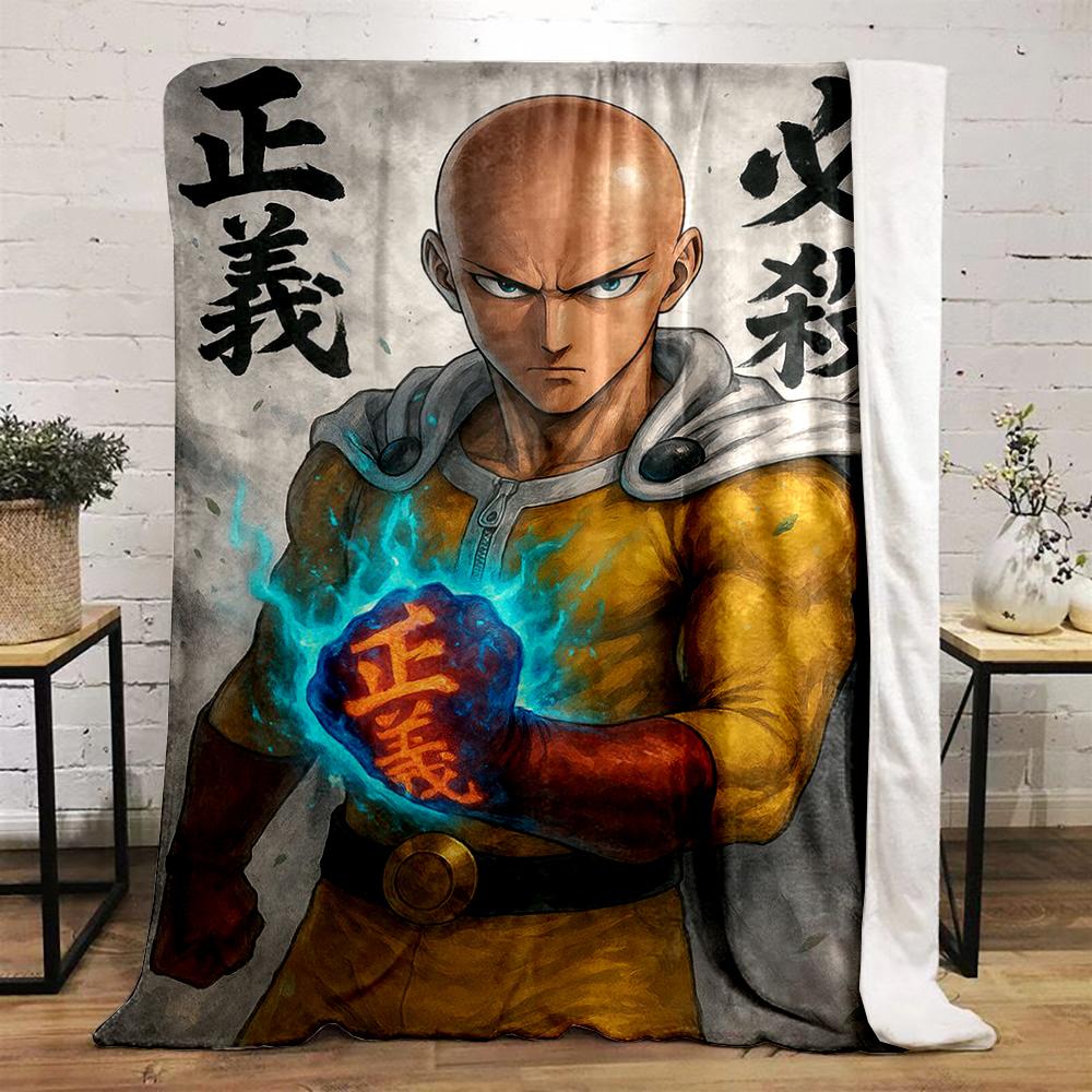 Bald Hero In Yellow Suit with Glowing Fist. Flannel Blanket for Bedroom, Living Room, Sofa, and Nap Sofas.