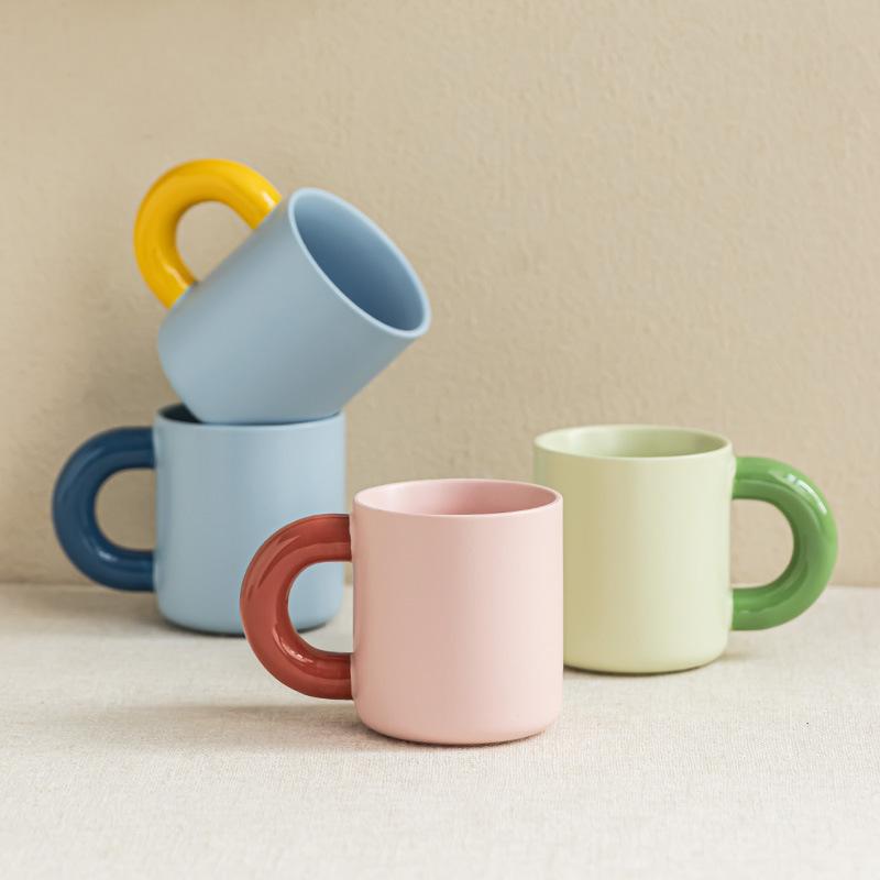 Candy color cup contrasting color mug household ceramic cup water cup tea cup simple restaurant straight coffee cup