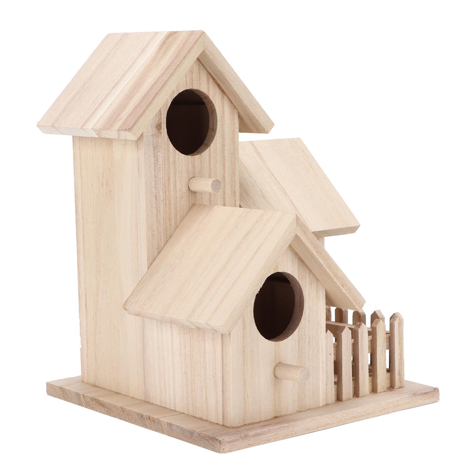 

Outdoor Birdhouse Paulownia Garden Bird Nests Small Bird Breeding Box for Wild BirdsThree Rooms