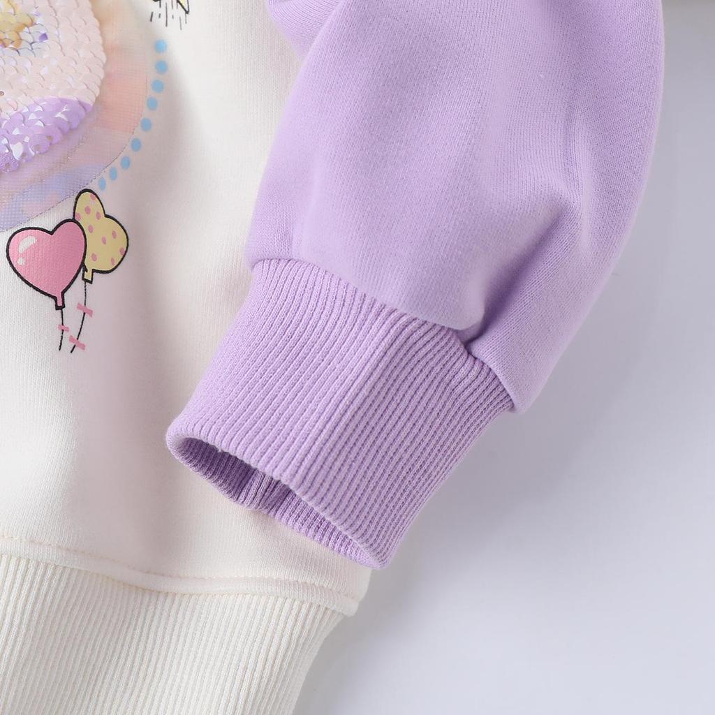 2025 Herbst Mädchen Pailletten Cartoon Sweatshirt - Lässig, Rundhals für Kinder