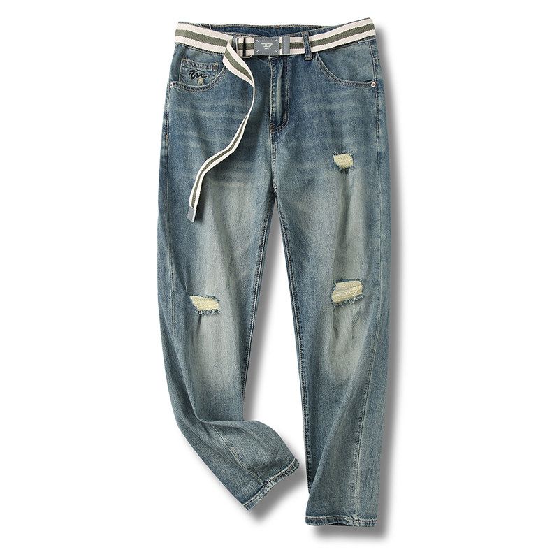 Ripped Jeans 2024 New Style Men s Summer Thin American Retro Straight Pants Export Men s Casual Long Pants Distressed Jeans (Style 9011) 36