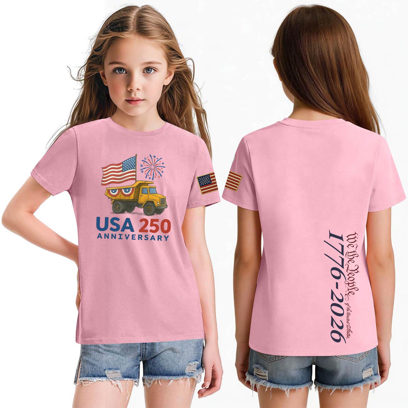 

Fashionable Round Neck Short Sleeve Work Clothes Printed Tops For KID Summer Tops 140 розовый