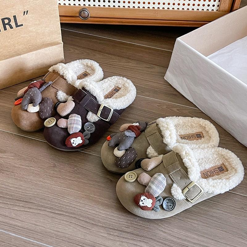 

[Gu Yun] Cute Birkenstocks, snow boots, thick-soled plush shoes, and half-towed cotton shoes in winter 35