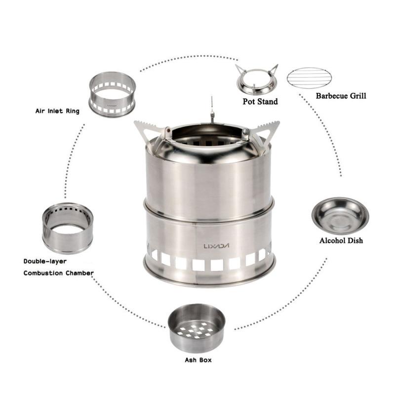 Lixada Stainless Steel Wood Stove Camping Alcohol Stove Outdoor Burner Outdoor Cooking Picnic BBQ Camping Traveling