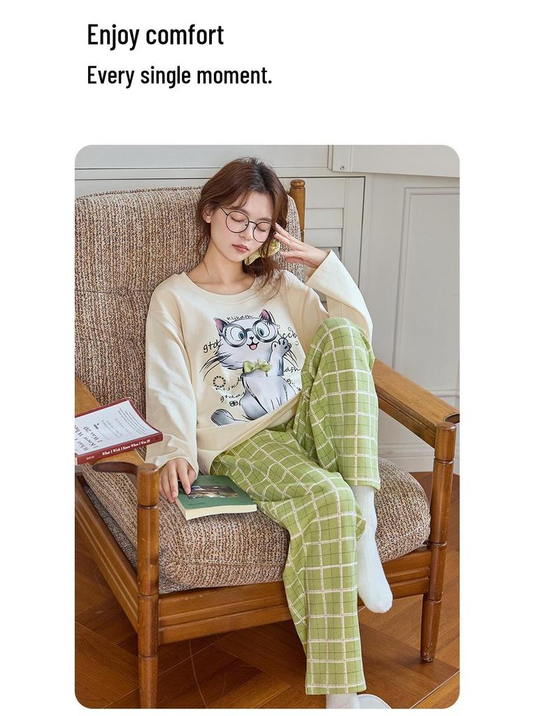 Women's Cotton Striped Two-Piece Long-Sleeve Lounge Set
