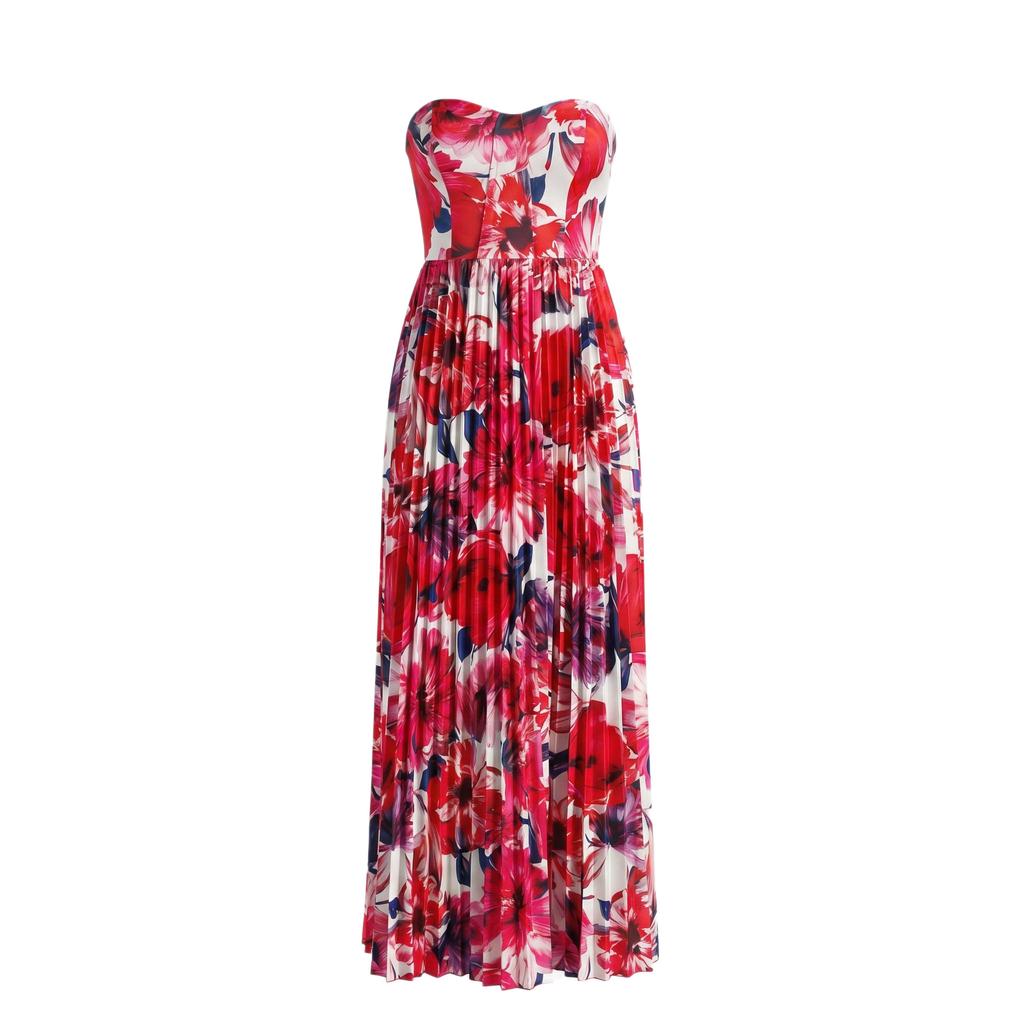 Summer European and American New Printed Tube Top Dress, Waist and Thin Holiday Style Elegant Dress Pleated