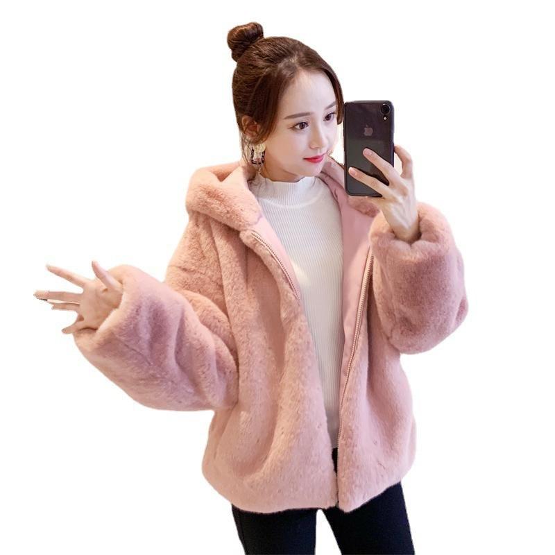 Autumn and Winter Plush Imitation Fur Coat Women's Imitation Mink Hair Loose Thickened Hooded