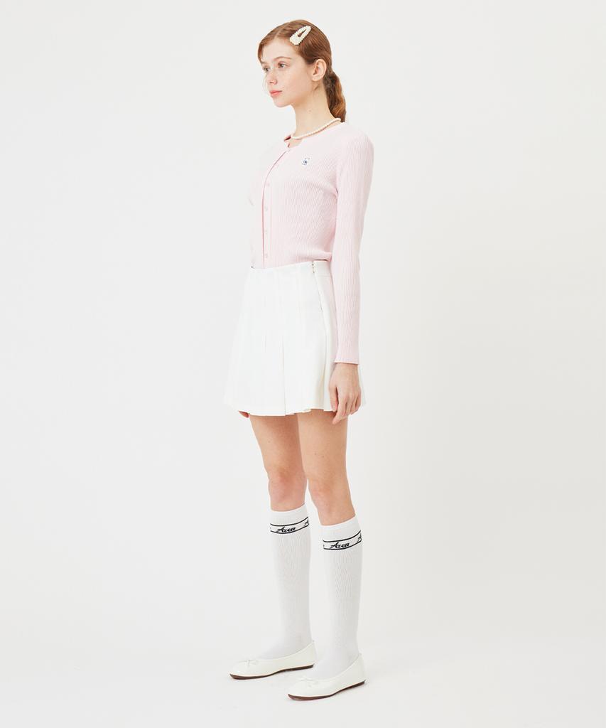 AVEN Button Point Round Neck Knit Pink