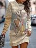 Women's Spring and Autumn Fashion Heart Pattern Print Fashionable Long Sleeve Dress - Suitable for Daily Wear