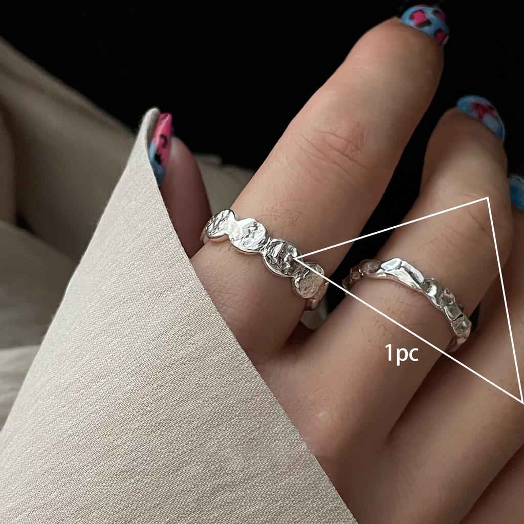 PANJBJ 925 Silver Frosting Geometry Ring for Women Wide Texture Versatile Handmade Ins Jewelry Gift