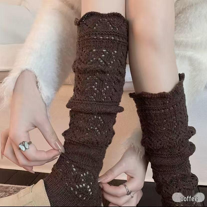 Women's Retro Ballet Wool Socks - Autumn & Winter, Long Calf-Length, Hollow Out, Korean Style Leg Warmers