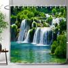 Waldwasserfall Duschvorhang Außen Naturlandschaft Üppige Wälder Grüne Pflanzen Blumig Polyester Duschvorhänge Badezimmer Dekoration