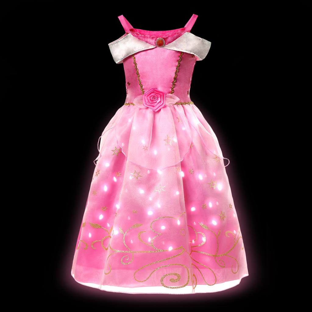 Vestito LED Luminoso per Bambina Ragazza Bambini Viola Verde Costume Cosplay Carnevale Festa di Compleanno Vestiti Costume di Halloween Abito da Ballo