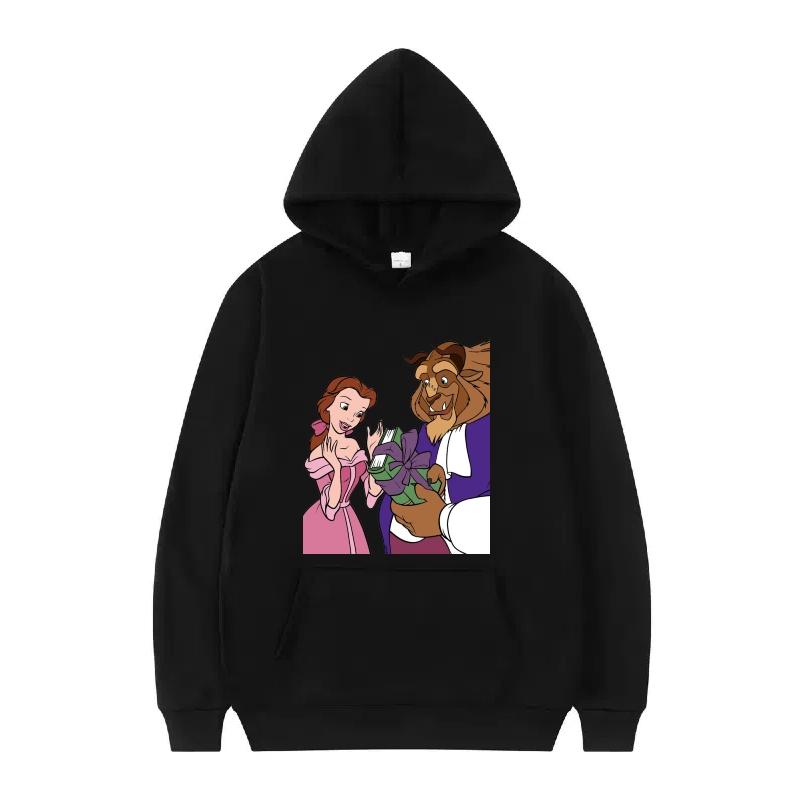 Disney Kráska a zvíře Princezna Vzor Dámské Volné Černé Podzimní Topy Oblečení Svetry Dámské Levné Y2k Mikiny Pánské Sportovní