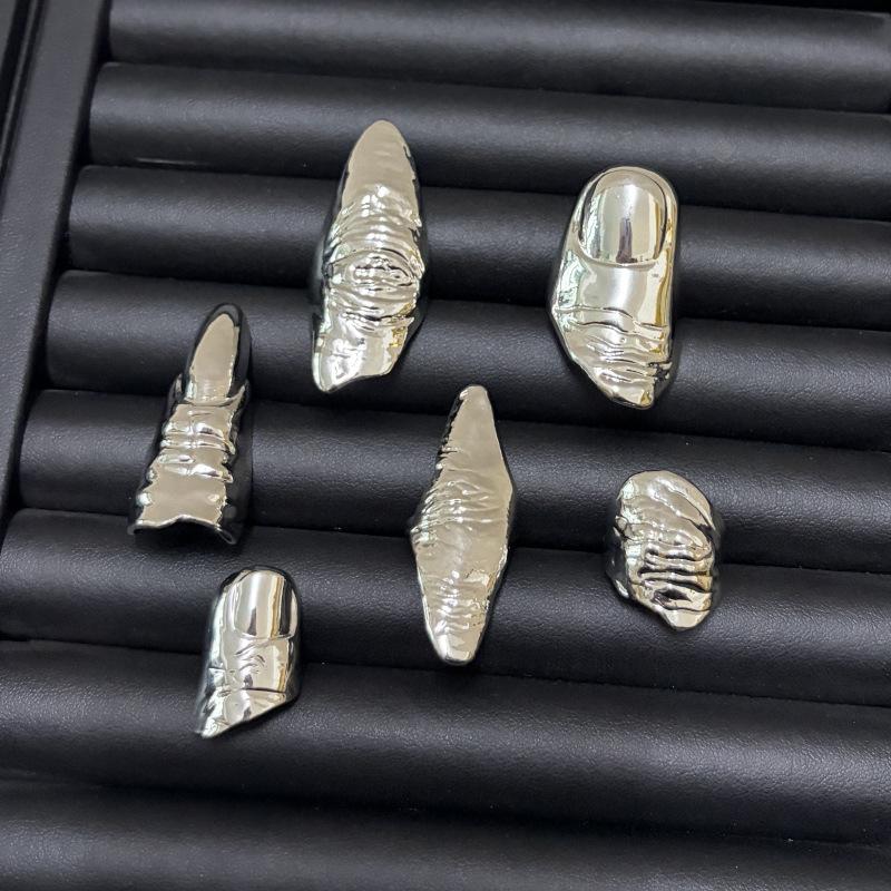 Artistic Irregular Texture Knuckle Ring Hip-Hop Style Niche Full Finger Rings For Men And Women
