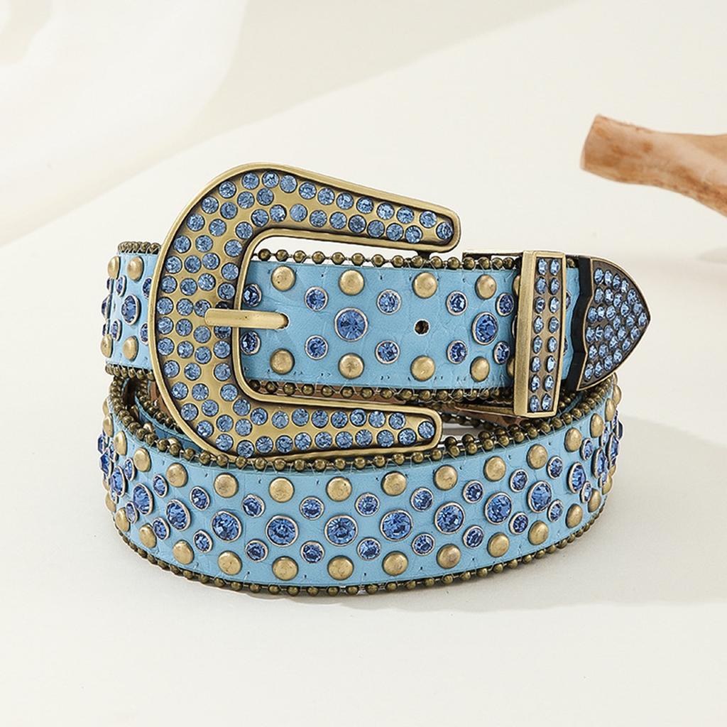 Unisex Rhinestone Waist Belts for Jeans Glitter Belt for Woman Cowboy Cowgirl Teens Female Jeans Skirt Waistband