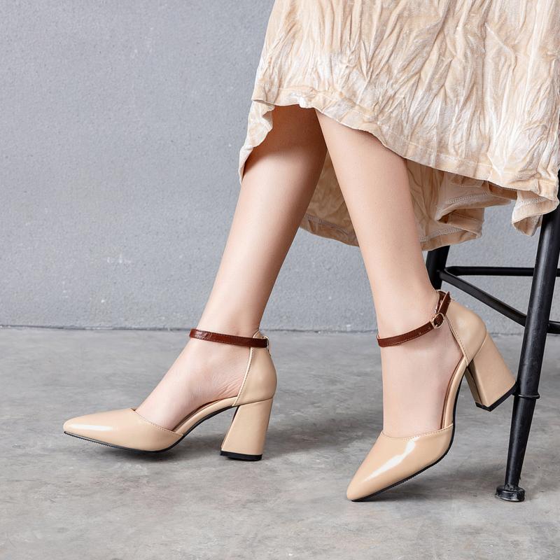 Comfy Elegant Woman Pumps Point Closed Toe Heels Buckle Ankle Strap Heeled Sandals Walking Wear for Work Dress Formal Casual