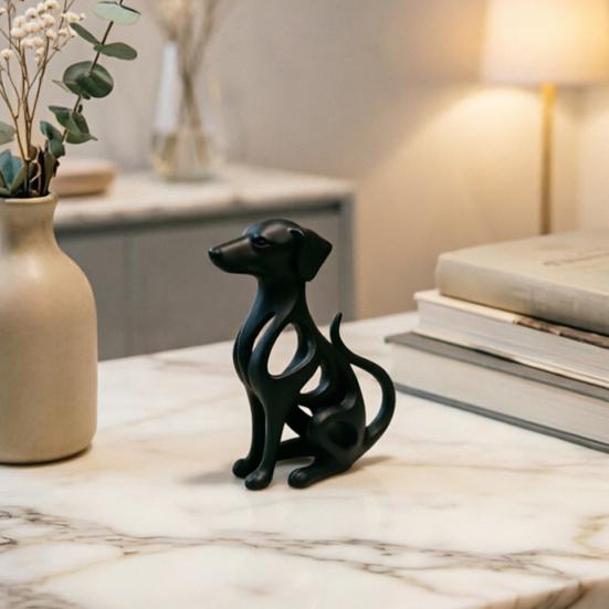 Hollow Curved Dog Sculpture Desktop Ornament, Surface Sitting Hound Figurine, Matte Housewarming Gift White One-Piece Molded for Home Office