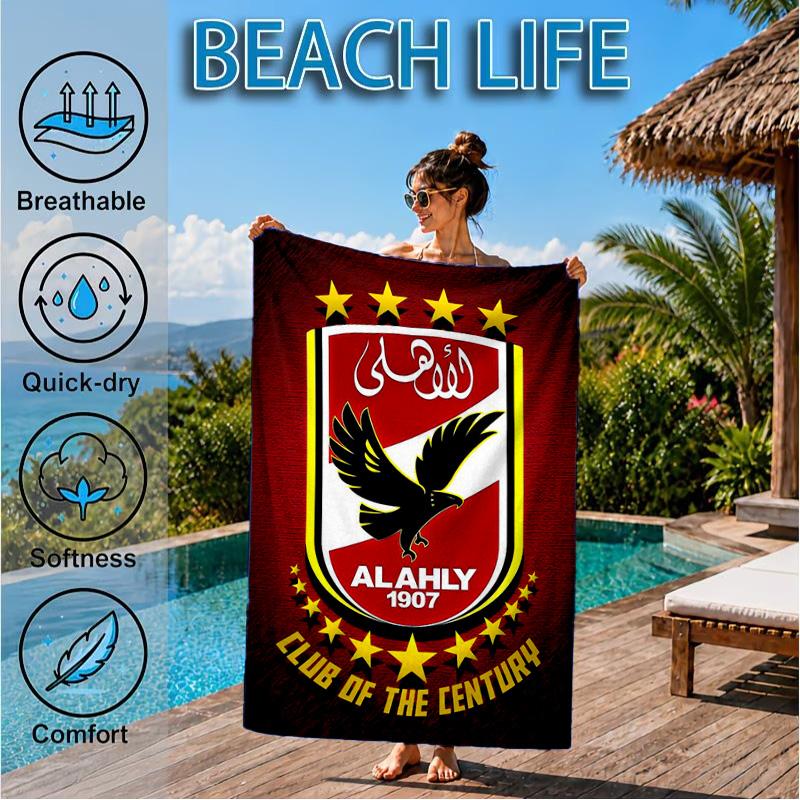 Ahly Football club Printed Microfiber Beach Towel, Soft And Absorbent, Quick-Dry, Ideal for Summer Travel, Beach Essential, Swimming Pool