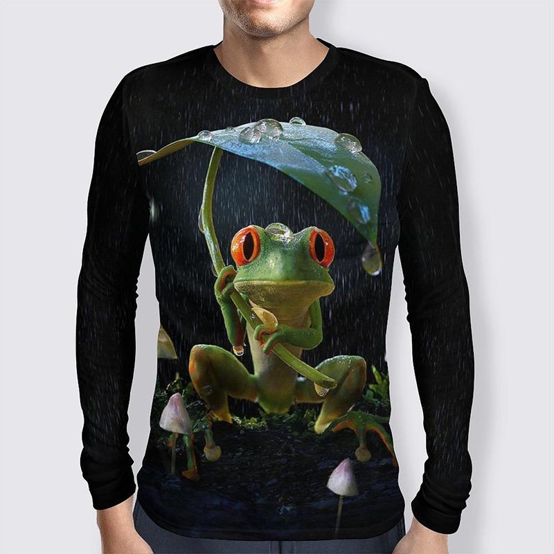 3D Printed Funny Tree Frog T Shirt For Men Animal Pattern Tees Spring Autumn Casual Long Sleeve Round Neck Tops Loose T-Shirts