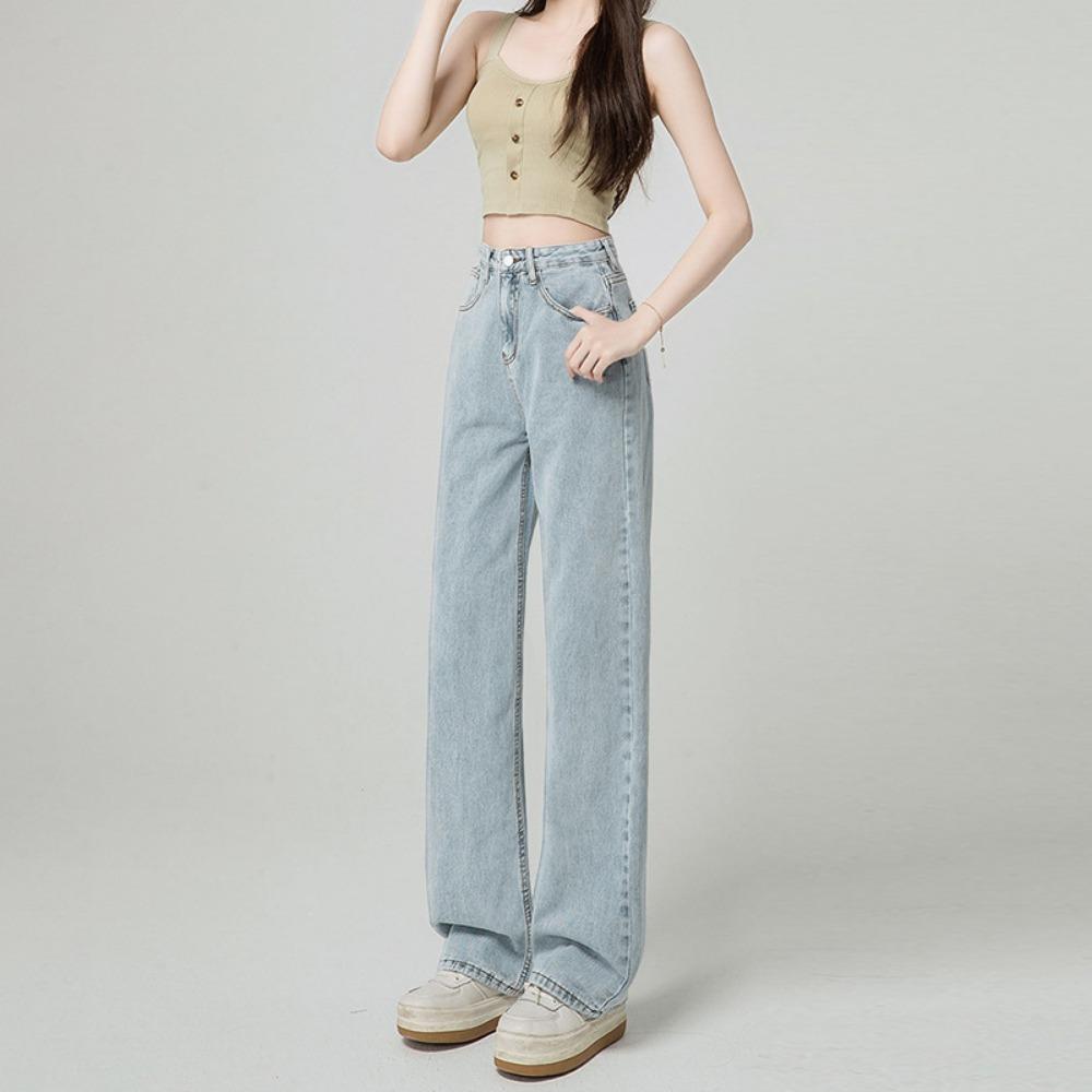 Hong Kong Style Versatile Wide Leg Jeans Women's Summer 2025 New Straight Loose High Waist Small Floor Pants