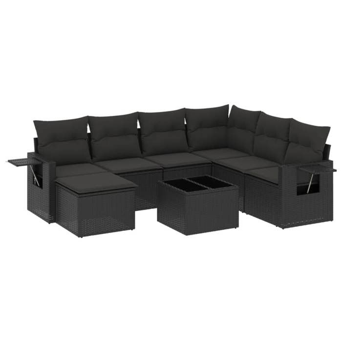 VidaXL Salon de Jardin avec Coussins 8 pcs, Canapés de Terrasse, Ensemble de Meubles de Patio, Mobilier d'Extérieur, Noir 3220504