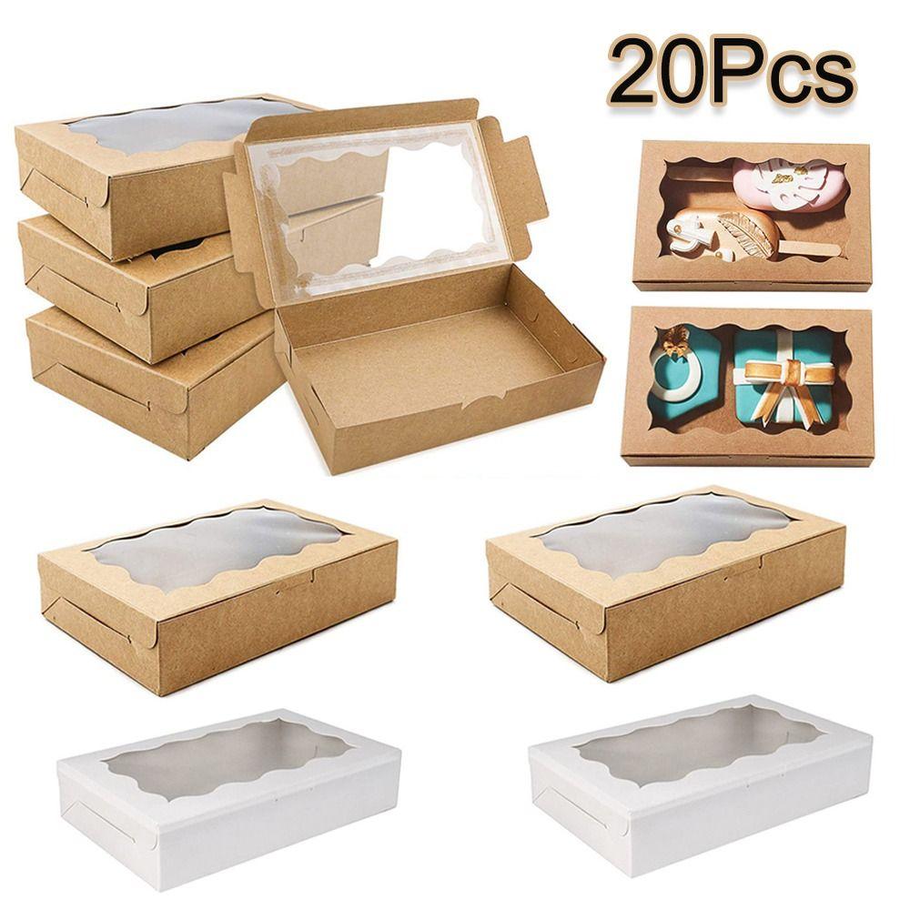 10/20pcs Gift Packaging Kraft Paper Box Transparent Open Window Desserts Box New Pastry Box  Wedding