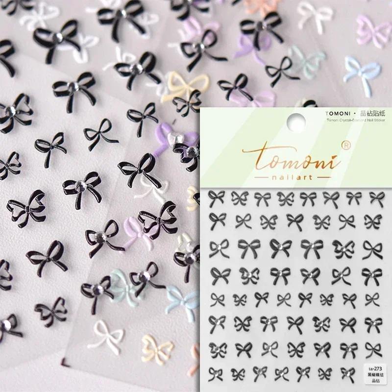 5D Sparkle Clear Diamonds Colorful Thin Little Bow Tie Bowknot Adhesive Nail Art Stickers Decals Manicure Ornaments Suppliers