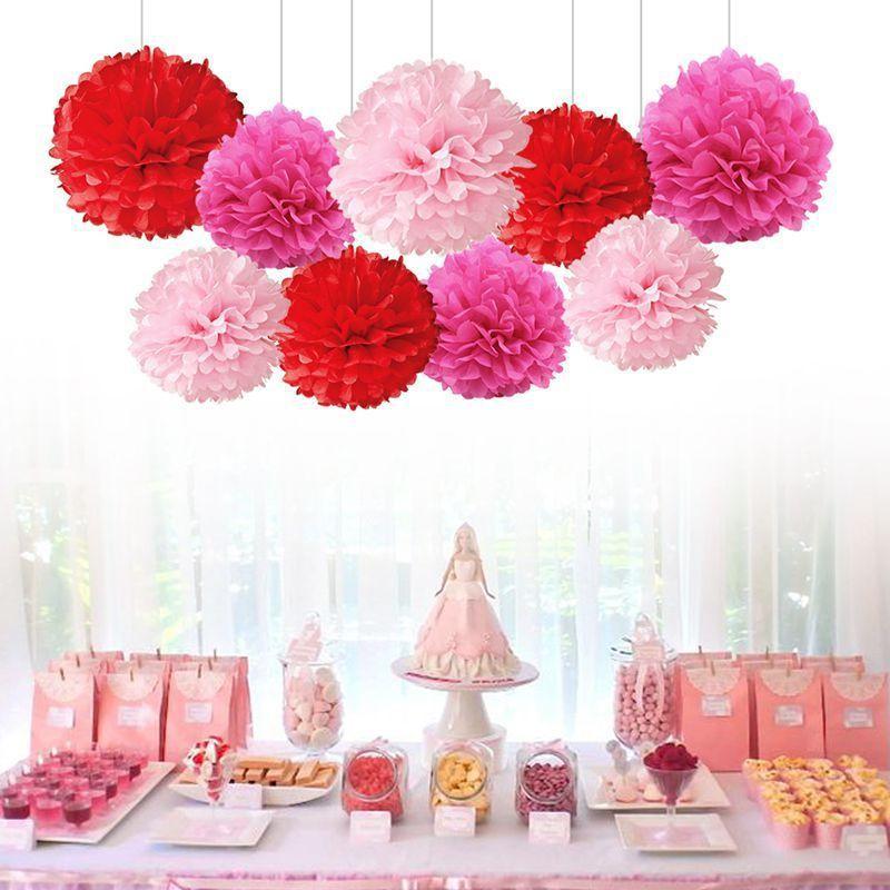 9pcs 8 10 Tissue Paper Pom Poms Ball Wedding Birthday Party Baby Decor Room