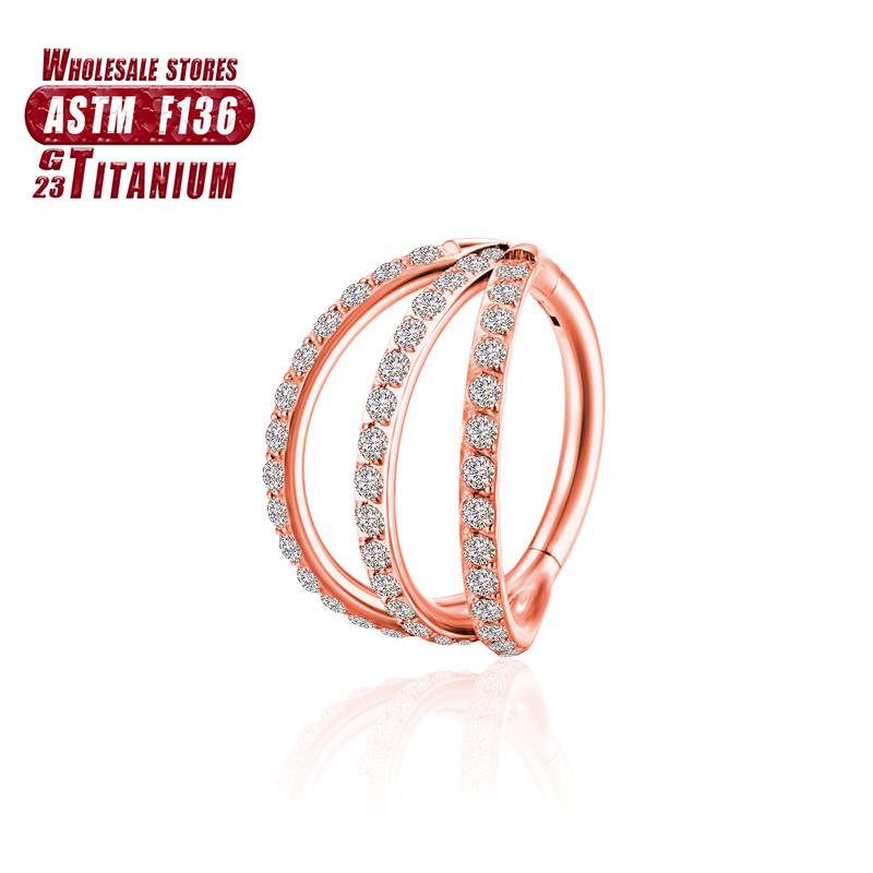 F136 Titanium Piercing Double Layered Triple Stack Hinged 16g Zircon Nose Ring Helix Cartilage CZ Small Cartilage Septum Clicker